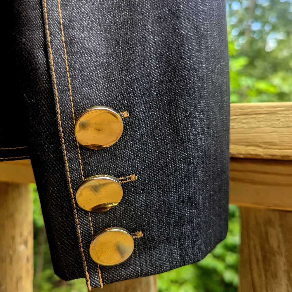 Cache' Contour Collectic Elegant Dark Blue/Gray Denim Women's Blazer - Picture 11 of 16